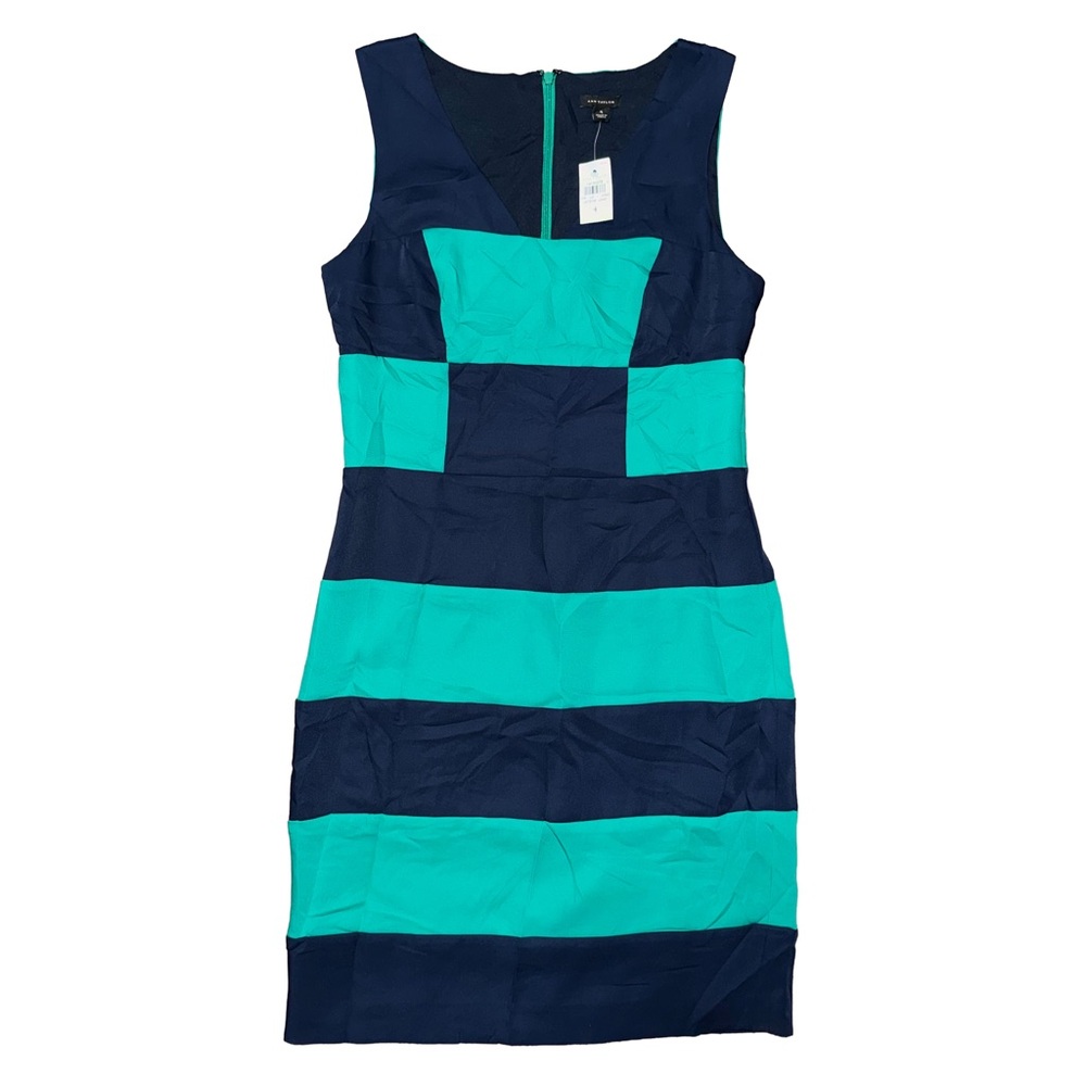 💙💖 NWT Ann Taylor Navy Teal Striped‎ Sleeveless Dress